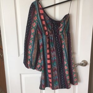 Judith March one shoulder dress with bell sleeve